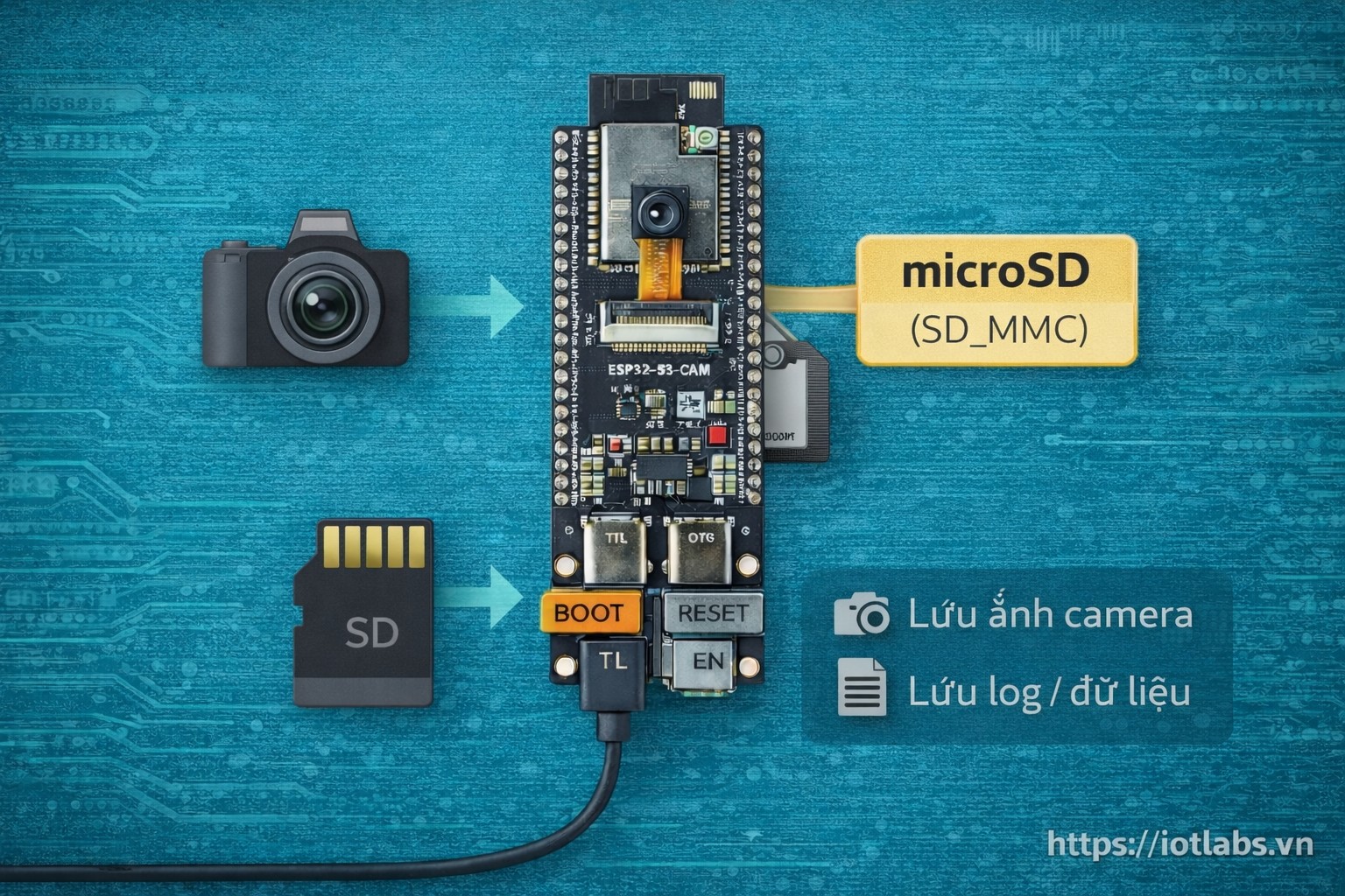 ESP32-S3-DevKitC N16R8 CAM: Bài 08 – MicroSD pinout, test đọc/ghi ổn định