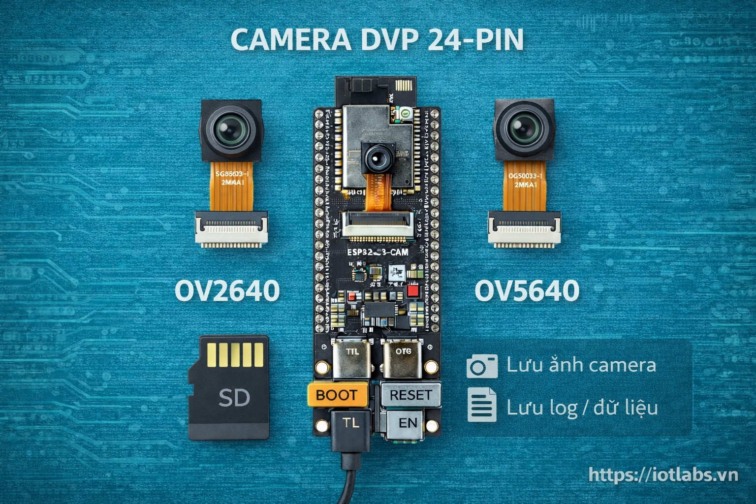 ESP32-S3-DevKitC N16R8 CAM: Bài 09 — Camera DVP 24-pin – phân biệt OV2640/OV5640 & cấu hình cơ bản