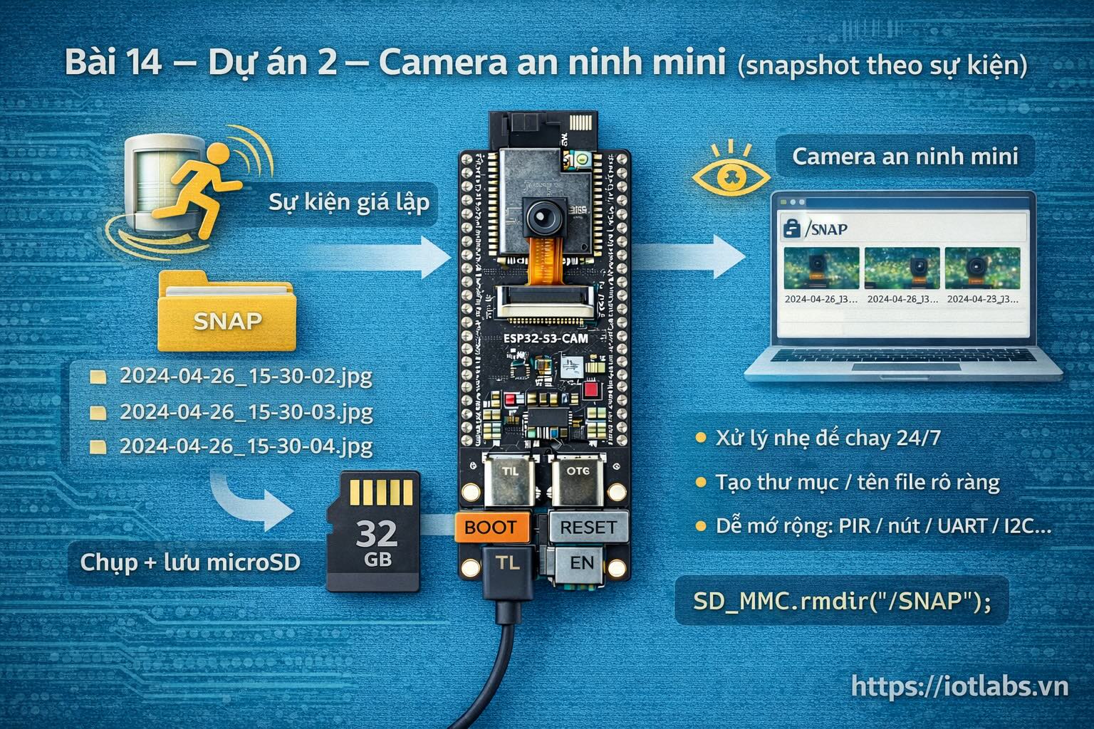 ESP32-S3-DevKitC N16R8 CAM: Bài 14 – Dự án Camera an ninh mini