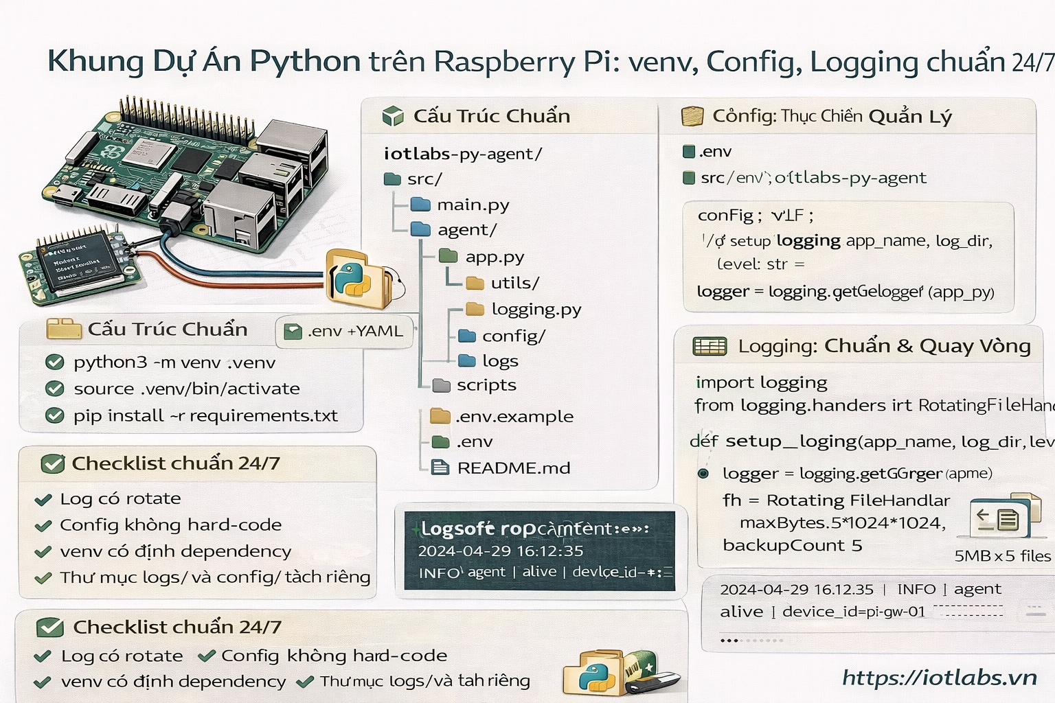 Series: Lập trình Raspberry Pi – Bài 12: Project structure Python trên Pi (venv, config, logging) — làm chuẩn để chạy 24/7