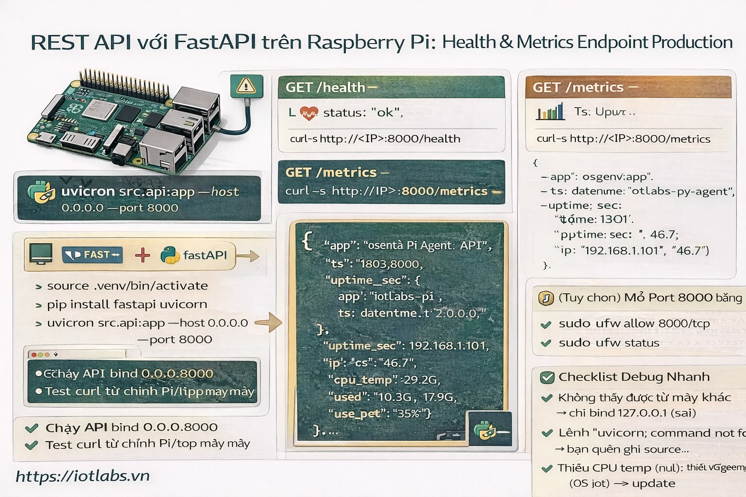 Series: Lập trình Raspberry Pi – Bài 13: REST API với FastAPI (health, metrics) – để gateway/app “có endpoint” như production