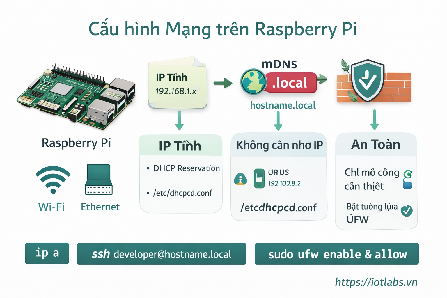 Series: Lập trình Raspberry Pi – Bài 4: Networking cơ bản trên Raspberry Pi (Wi-Fi/Ethernet, IP tĩnh, mDNS, port & firewall)