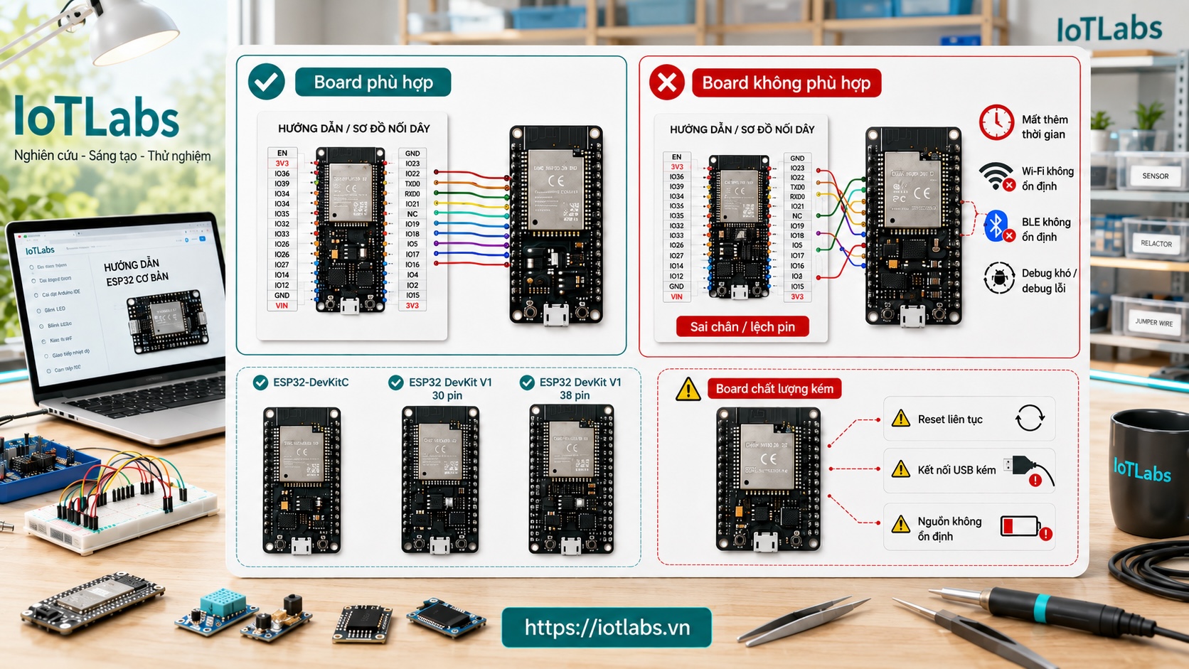 So sánh ESP32-DevKitC và các biến thể ESP32 DevKit phổ biến: Nên chọn board nào?