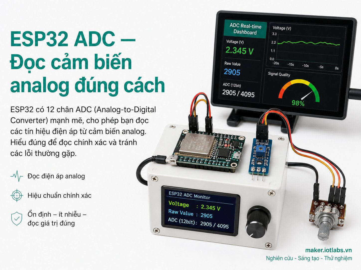 ESP32 ADC — Đọc cảm biến analog đúng cách